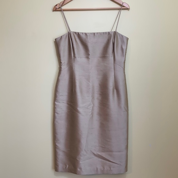 BCBGMaxAzria Cocktail Raw Silk Fully Lined Zip Spaghetti Strap Sheath Dress 10 - Picture 1 of 17